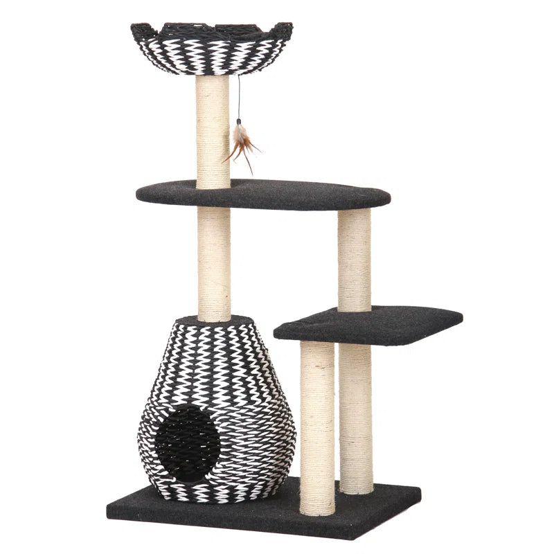 49" Handwoven Cat Tree with Feather Toy