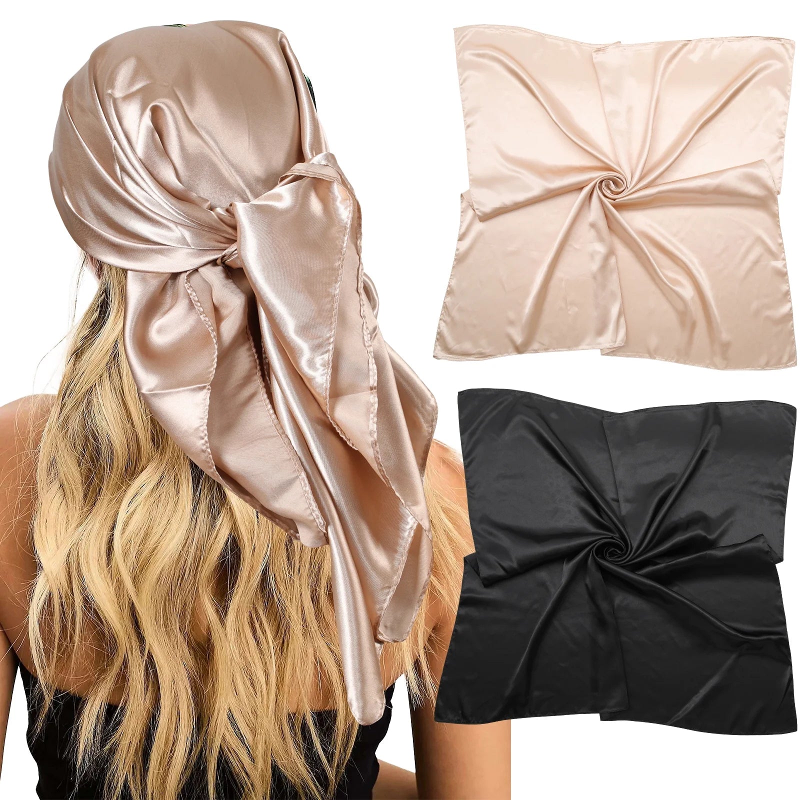 35” Large Satin Square Head Scarf - 2Pcs Silk like Floral Head Scarves Square Satin Hair Scarf Bandanas for Women