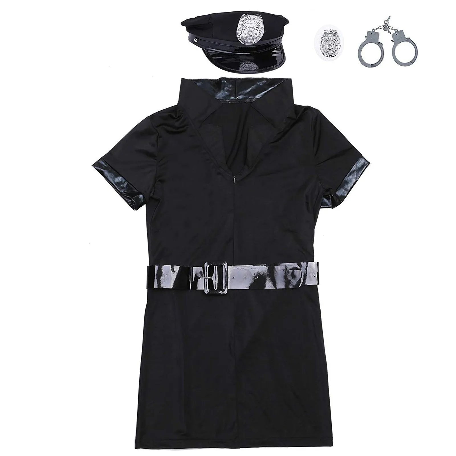 Women Sexy Cosplay Costume Adult Cop Uniform Outfit Artificial Leather Tight Skirt Police Nurse Role Play Costumes Sexy Costumes